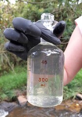 Person holding a bottle of water in treatment