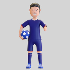 japan national football player man holding ball in arm 3d render illustration
