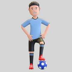 uruguay national football player man standing with ball under his foot 3d render illustration