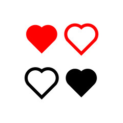 Set of Heart icon vector illustration template. Heart icon design collection. Love vector design isolated on white background. Love vector icon flat design for website, symbol, logo, sign, app, UI.