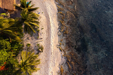 Aerial photo of the beach of the island of Cozumel