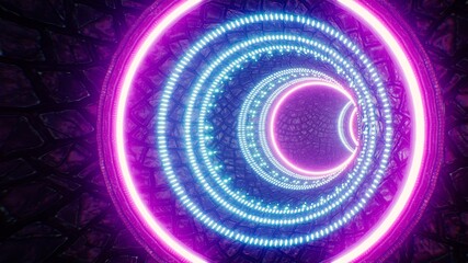 Glowing Circle Neon Light Stone Tile Tunnel 3D Rendering