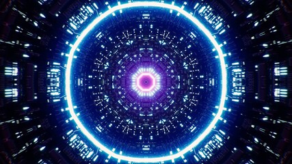 Glowing Neon Circular Light in the Sci Fi Spaceship Inside Concept Background 3D Rendering