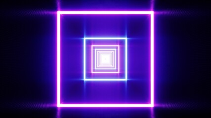 Square Neon Flicker Lights VJ Background 3D Rendering