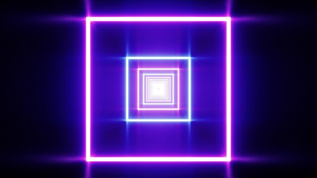 Square Neon Flicker Lights VJ Background 3D Rendering