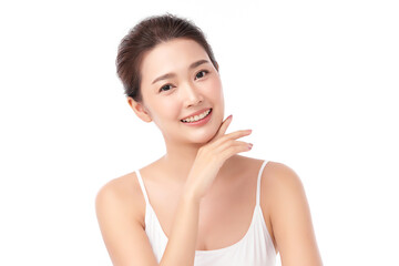 Beautiful young asian woman with clean fresh skin on white background, Face care, Facial treatment, Cosmetology, beauty and spa, Asian women portrait.