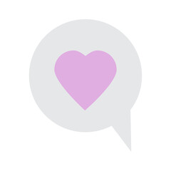 Chat icon. Pink heart sign. Lilac dialogue symbol. Freehand art. Communication concept. Vector illustration. Stock image. 