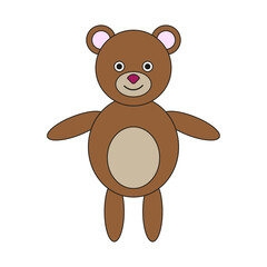 Teddy bear icon. Brown color. Childish toy. Cartoon character. Flat design. Simple art. Vector illustration. Stock image.
