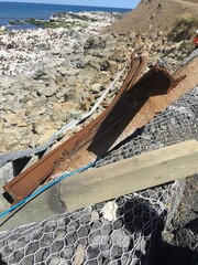 Rail stripped from its foundation and thrown in to the sea from earthquake induced landslides 