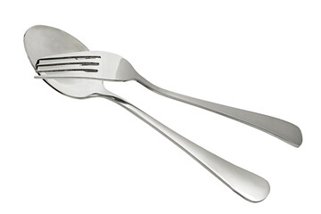 Silver spoon and fork isolated white background, with clipping path