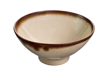 Vintage ceramic bowl, Empty brown bowl isolated on white background with clipping path, Side view 