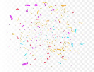 Confetti burst explosion On Transparent Background Color flying ribbons and streamers. Birthday party vector background