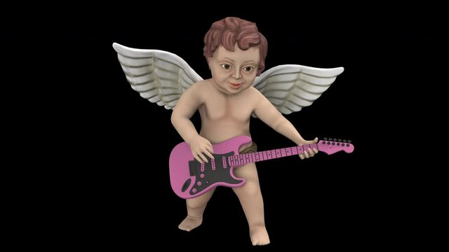 Cupid playing guitar - 3d render looped with alpha channel.