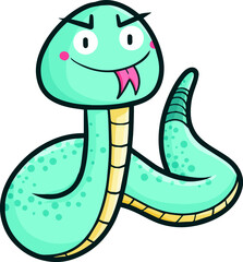 Funny light blue snake in cartoon style
