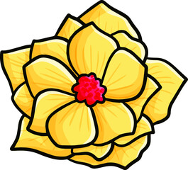 Beautiful yellow red flower in cartoon style