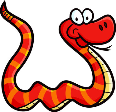 Funny red orange striped snake cartoon character