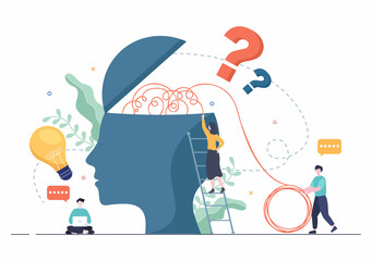 Problem and Solution in Business Solving to Look Ideas with the Concept of Teamwork Can use for Web Banner or Background Flat Illustration