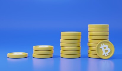 Bitcoin stack arranged as a graph isolated on background 3d rendering illustration