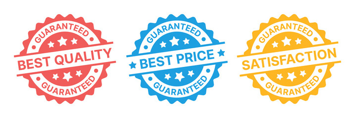 Guarantee, best price, best quality and satisfaction seal stamp vector illustration.