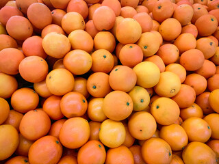 pile of oranges, Fresh orange for sale in the market, top view background