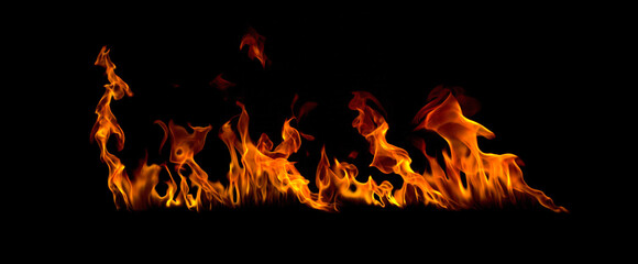 Fire flames isolated on black background.