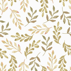 Watercolor leaf foliage floral seamless pattern