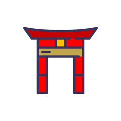 Traditional red oriental gate icon. Pixel perfect, editable stroke