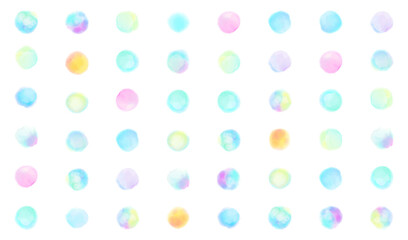 水彩で描いた水玉模様(虹色）