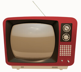 Television vieja vintage  analogica rojo vista frente aislado en fondo blanco con antena  imagen 3d 