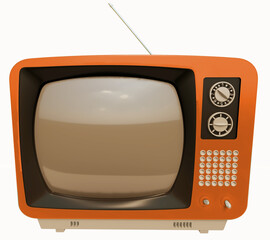 Television vieja vintage  analogica naranja vista frente aislado en fondo blanco con antena  imagen 3d 