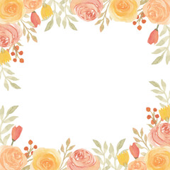 Fototapeta na wymiar Watercolor rose flower floral arrangement frame in square