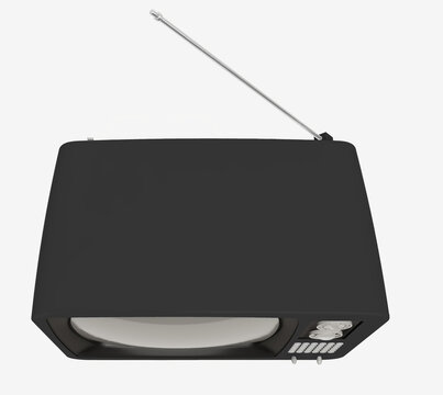 Television vieja vintage  analogica negra vista top aislado en fondo blanco con antena  imagen 3d 