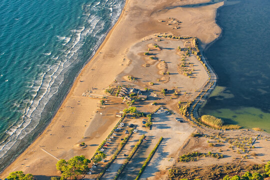 Aerial view of the Iztuzu turtle beach near Dalyan village, Turkey