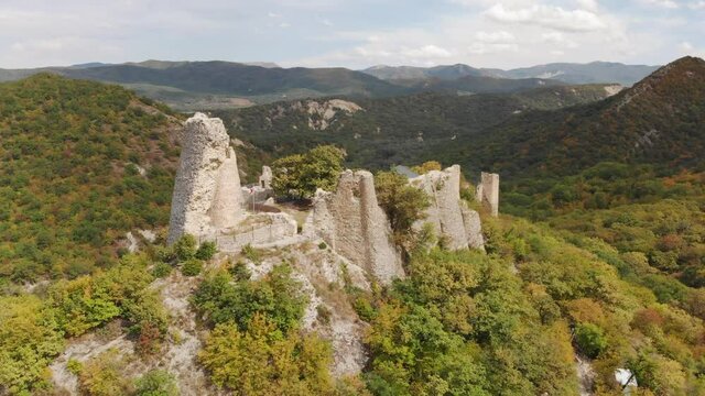 Aerial view of the Ujarma fortress in Kakheti region, Georgia.