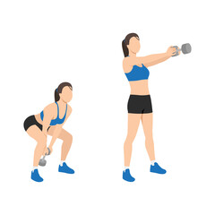 Woman doing Dumbbell swing exercise. Flat vector illustration isolated on white background. workout character set