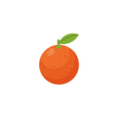 Whole orange tangerine with green leaf, isolated cartoon illustration. Single clementine or mandarin fruit vector icon.