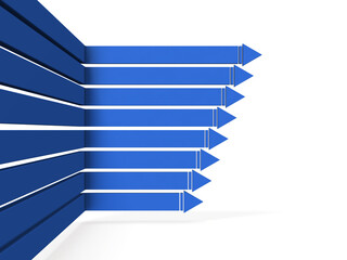紆余曲折を経て右に前進を続ける複数の矢印。プロジェクトの進捗を表すコンセプト。白バック。
