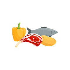 Vitamin B6 high products and foods flat vector illustration isolated.