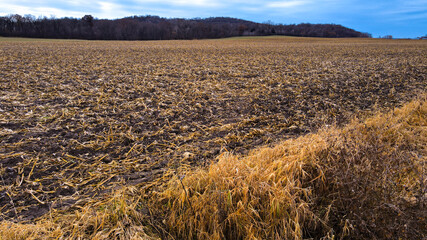 Autumn farm field in wisconsin before winter