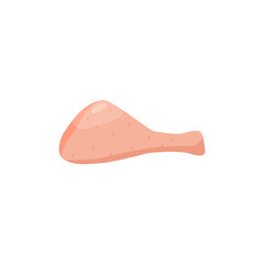 Chicken drumstick side view. Chicken leg, poultry white meat with skin on, raw uncooked. Cartoon vector illustration.