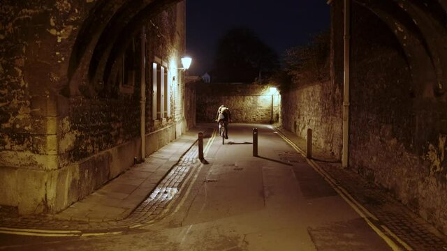 Cinematic night view of the old town of Oxford, England, UK, home to the University of Oxford, the oldest university in the English-speaking world