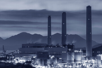 Power plant in Hong Kong city at dusk