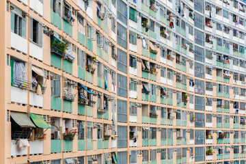 Exterior of high rise residential building of public estate of Hong Kong city