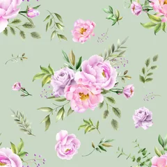 Poster Seamless pattern with elegant flowers and leaves watercolor © agnetart