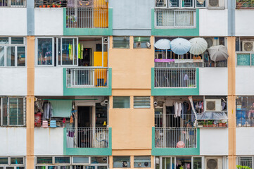 Exterior of high rise residential building of public estate of Hong Kong city