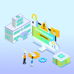 Hospital patients data security threat isometric 3d vector concept for banner, website, illustration, landing page, flyer, etc.
