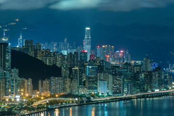 Fototapeta na wymiar Night scenery of Victoria Harbor of Hong Kong city