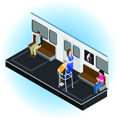 Priority seat in a public transport for elderly people isometric 3d isometric 3d vector concept for banner, website, illustration, landing page, flyer, etc.