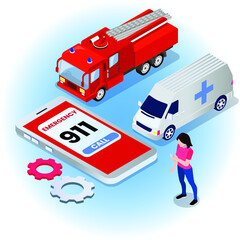 Emergency call 911 isometric 3d vector concept for banner, website, illustration, landing page, flyer, etc.