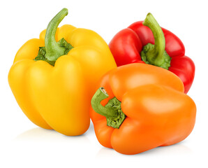 three bell peppers on white isolated background